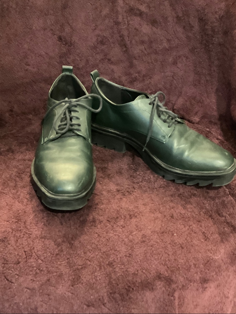 Zara Women's Lace-Up Chunky Sole Flats - Dark Green